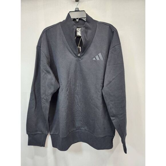 Adidas Men’s All SZN Fleece Quarter-Zip Crew Sweatshirt Black Size Medium - Picture 2 of 10